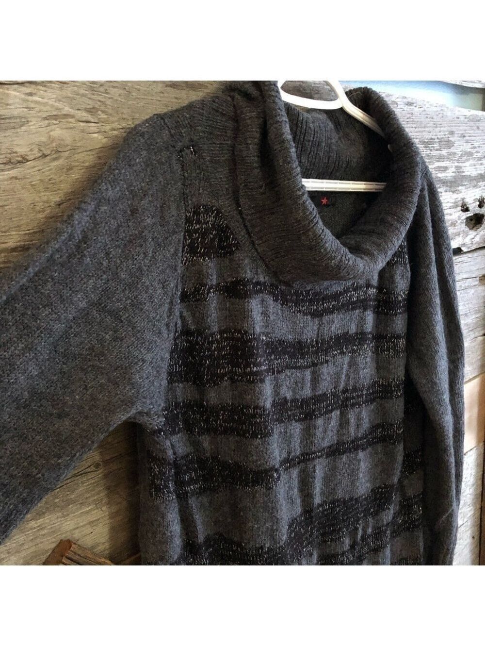 Mxm Plus Size 3X Grey/Black Long Cowl Neck Sweater - Picture 2 of 6